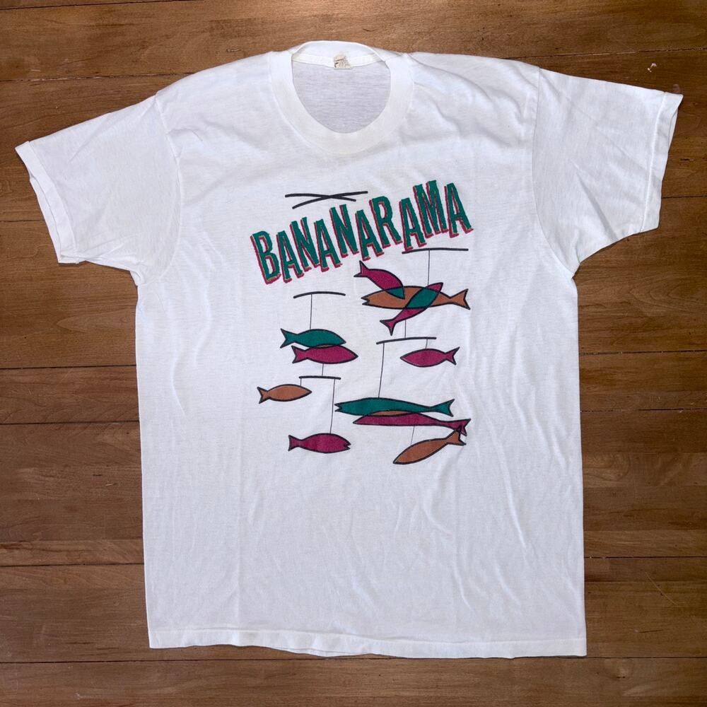 Vintage 80s Bananarama Band T Shirt Single Stitch Fish Mobile Graphic Tee White